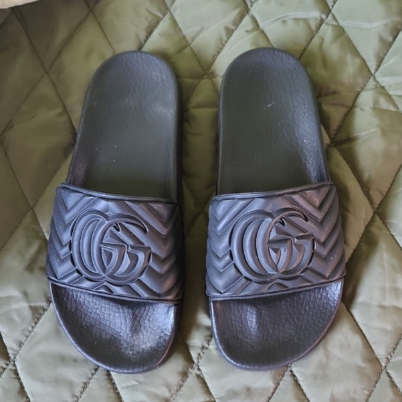 Gucci Shoes - Gucci Black Quilted GG Slide Sandals